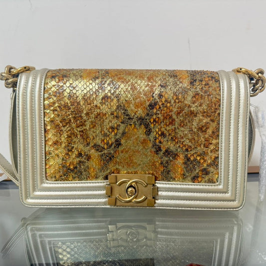 Chanel Le Boy Python Medium Gold Shoulder Bag