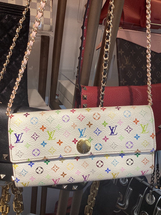 Louis Vuitton Multicolor Monogram White Long Wallet with Free Strap