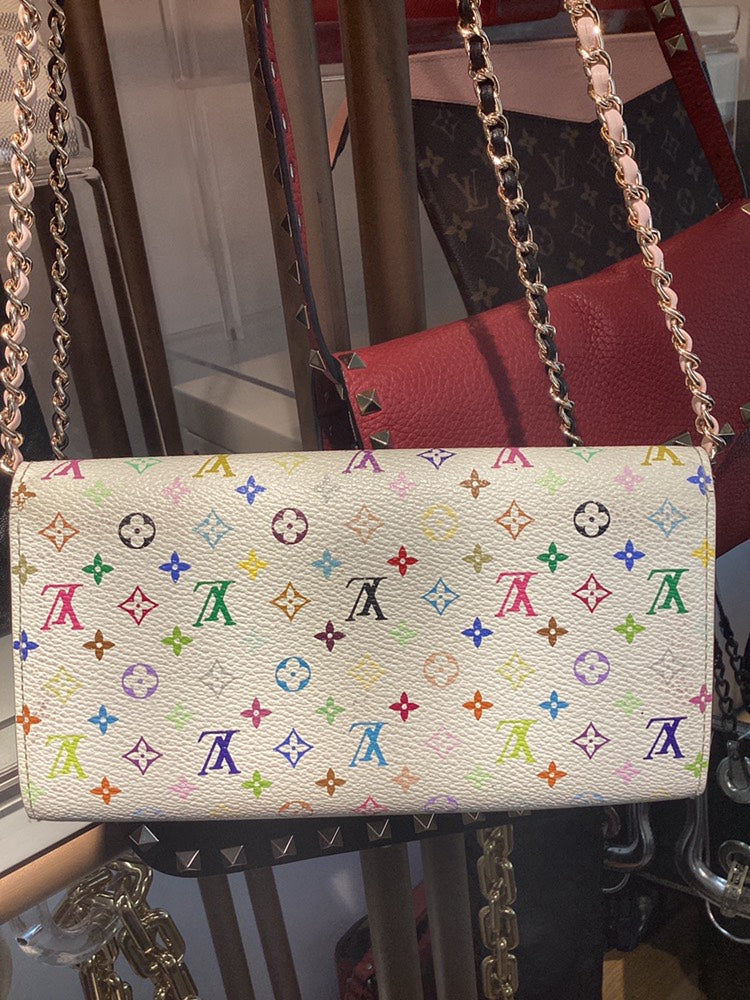 Louis Vuitton Multicolor Monogram White Long Wallet with Free Strap