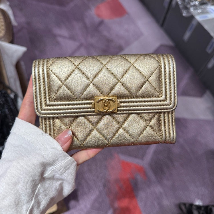 Chanel Quilted Gold Wallet