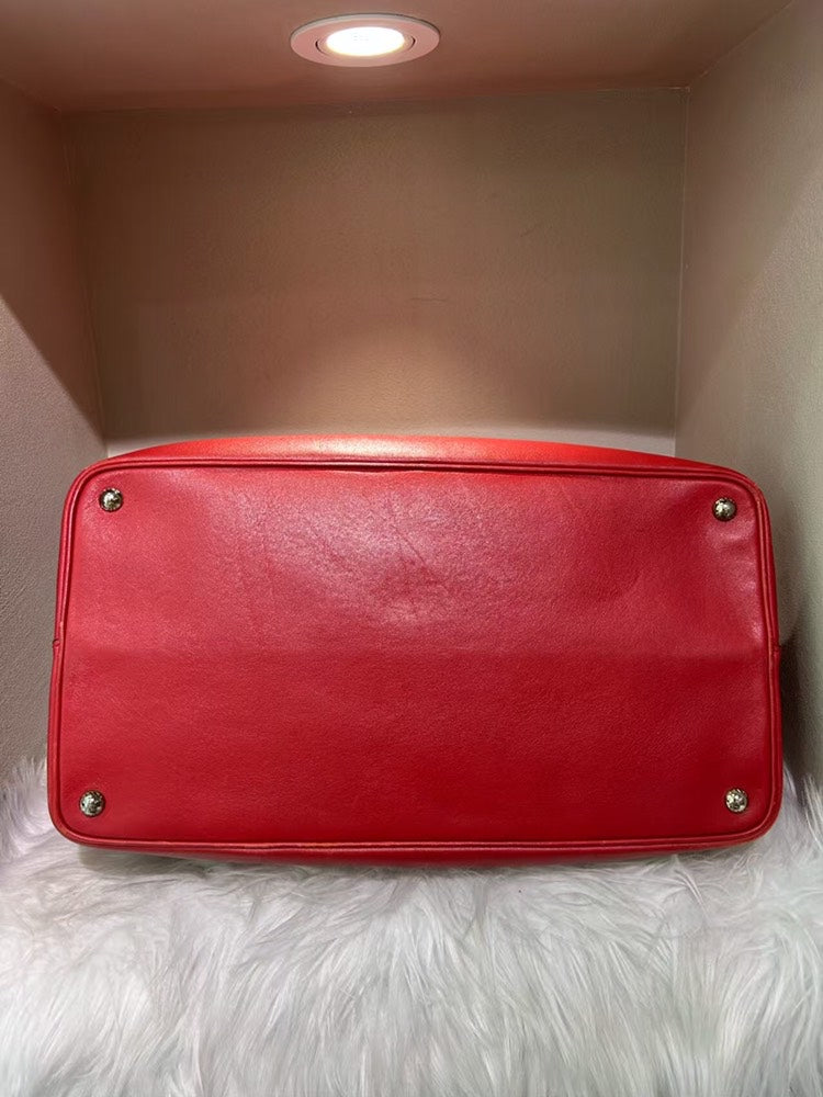 Pre-loved Prada Twin Pocket Tote Bag Red Leather Shoulder Bag
