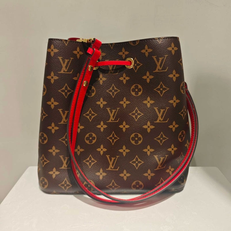 Louis Vuitton Neo Bucket Monogram Red Strap Bucket Bag
