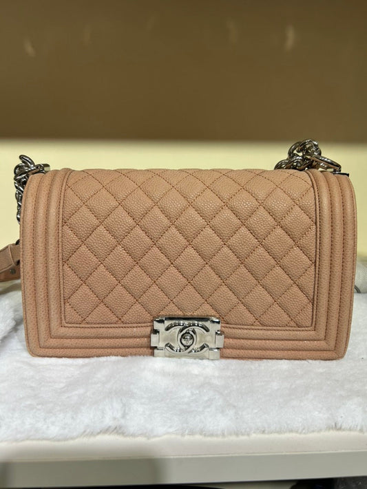 Chanel Beige Boy Bag HBG Quilted Leather Shoulder Bag
