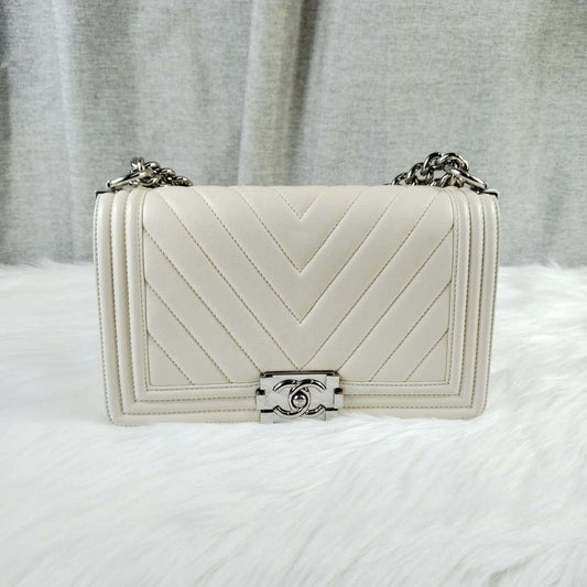 Chanel Leboy HBg in Ivory Leather Shoulder Bag