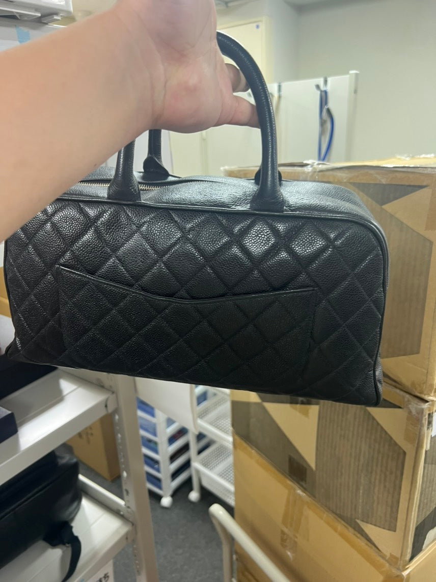 Preloved Chanel Quilted Black Leather Satchel Top Handle Bag