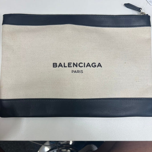 Balenciaga Preloved E9914 Black & White Canvas Clutch Bag