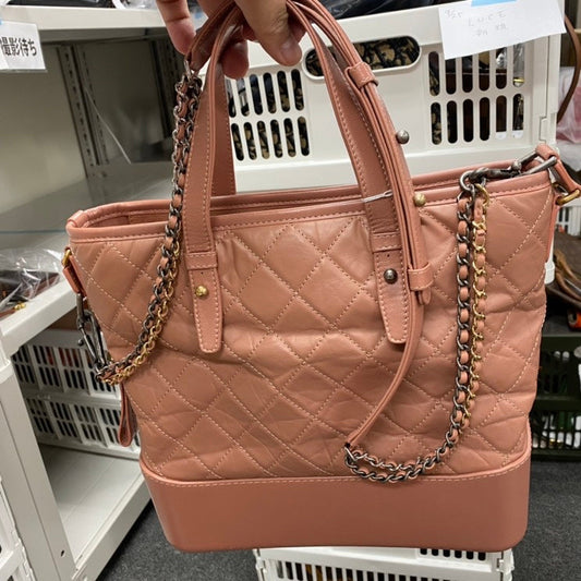 Chanel Gabrielle M Size Pink Quilted Leather Shoulder Bag E