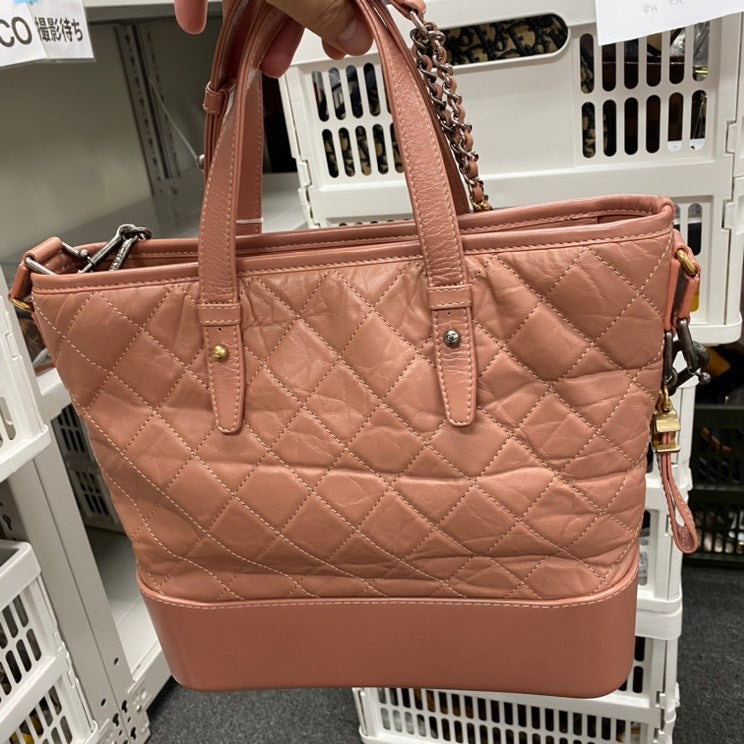 Chanel Gabrielle M Size Pink Quilted Leather Shoulder Bag E