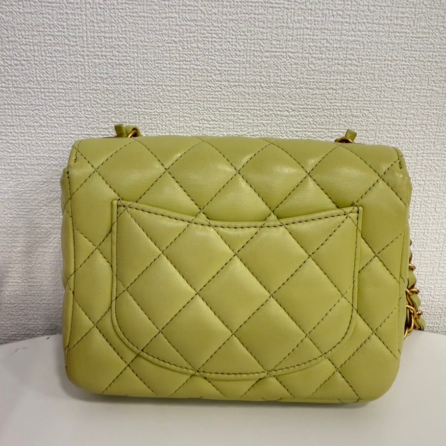 Chanel Lambskin Mini Flap Chain Bag in Lime Green - Preloved, Microchipped FM0011
