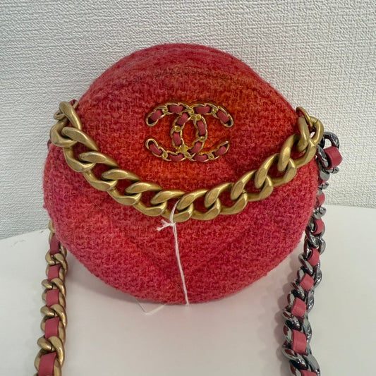 Preloved Chanel 19 Tweed 2way Round Chain Bag Red Crossbody