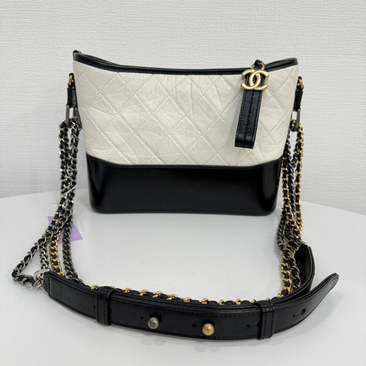Chanel Calfskin Gabrielle Chain Bag FM Black and White Shoulder Bag