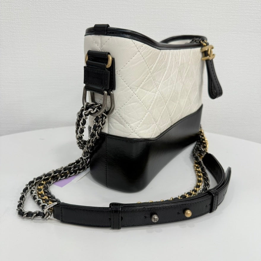 Chanel Calfskin Gabrielle Chain Bag FM Black and White Shoulder Bag
