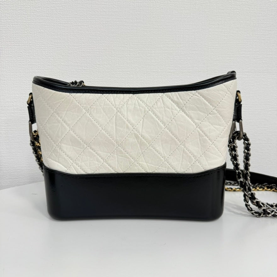Chanel Calfskin Gabrielle Chain Bag FM Black and White Shoulder Bag