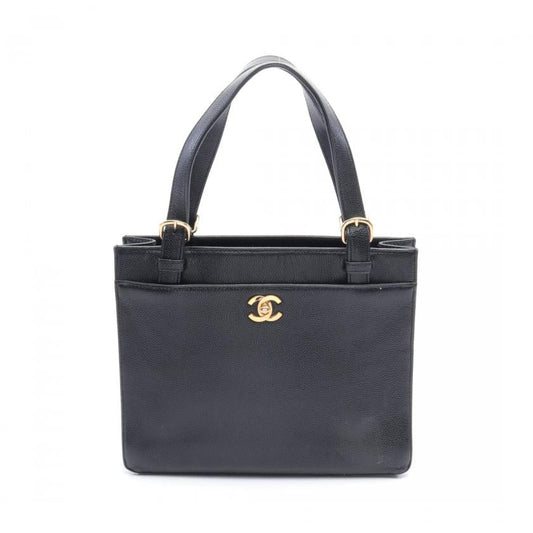 Pre-loved CHANEL Coco Mark Handbag Caviar Skin Black Gold Hardware