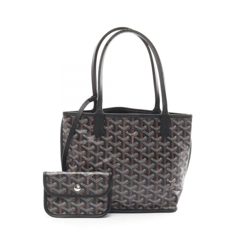 GOYARD Ange Mini Pouch Handbag Tote Bag Black Brown Reversible Coated Canvas Leather - Pre-loved Condition C