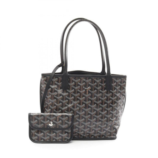 GOYARD Ange Mini Pouch Handbag Tote Bag Black Brown Reversible Coated Canvas Leather - Pre-loved Condition C