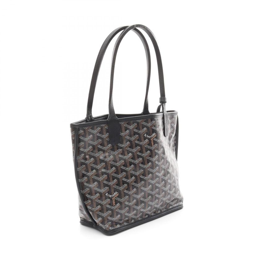 GOYARD Ange Mini Pouch Handbag Tote Bag Black Brown Reversible Coated Canvas Leather - Pre-loved Condition C