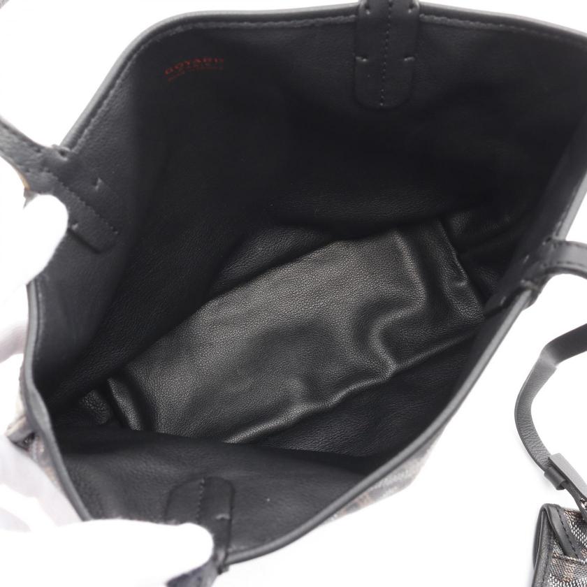 GOYARD Ange Mini Pouch Handbag Tote Bag Black Brown Reversible Coated Canvas Leather - Pre-loved Condition C