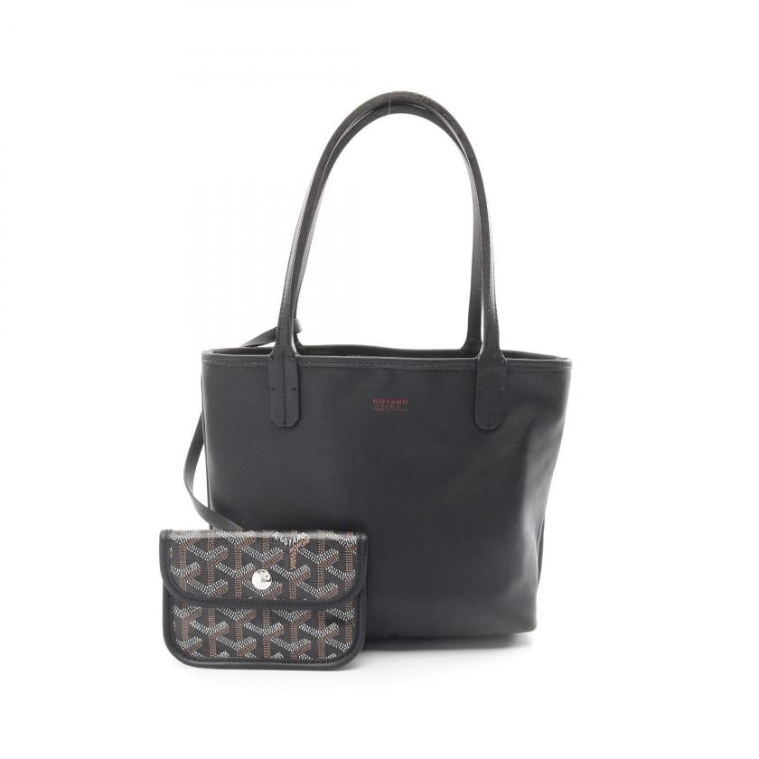 GOYARD Ange Mini Pouch Handbag Tote Bag Black Brown Reversible Coated Canvas Leather - Pre-loved Condition C