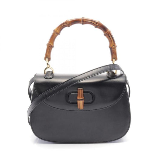 Pre-loved GUCCI Bamboo Handbag Leather Black 2WAY - Condition B