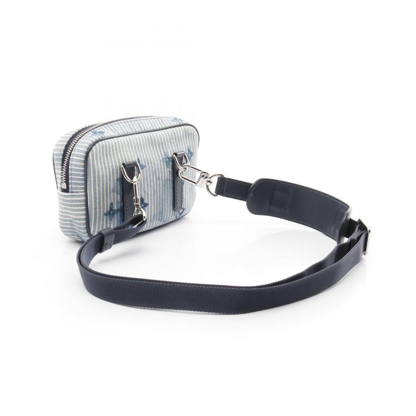 Pre-loved LOUIS VUITTON Outdoors Pochette Hickory Stripe Watercolor Summer Collection Body Bag - Light Blue Navy Canvas