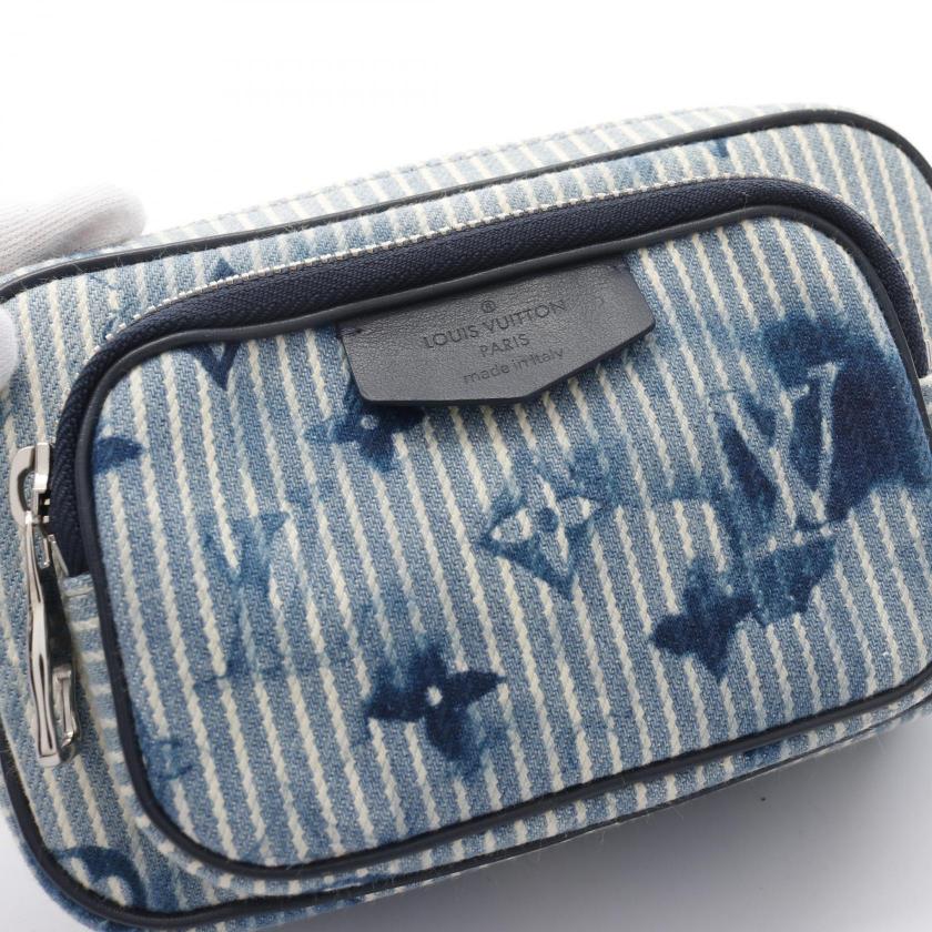 Pre-loved LOUIS VUITTON Outdoors Pochette Hickory Stripe Watercolor Summer Collection Body Bag - Light Blue Navy Canvas