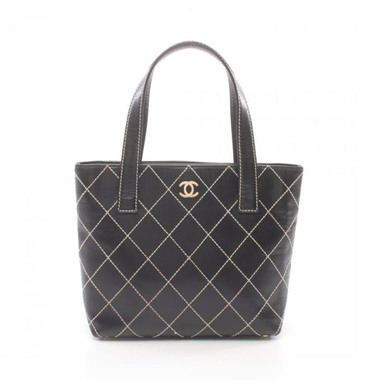 Pre-loved CHANEL Wild Stitch Handbag Tote Bag Leather Black Gold Hardware
