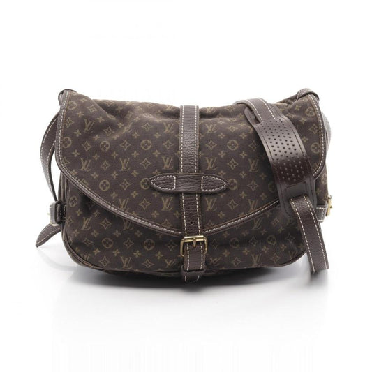 LOUIS VUITTON Saumur Monogram Mini Ebene Shoulder Bag Canvas Leather Dark Brown 951986