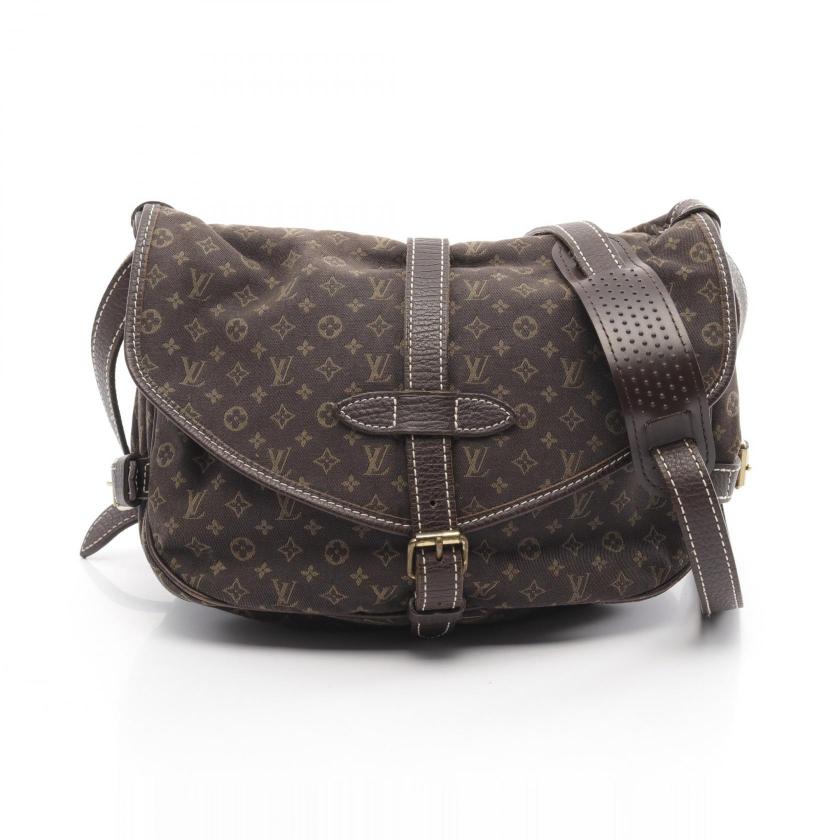 LOUIS VUITTON Saumur Monogram Mini Ebene Shoulder Bag Canvas Leather Dark Brown 951986