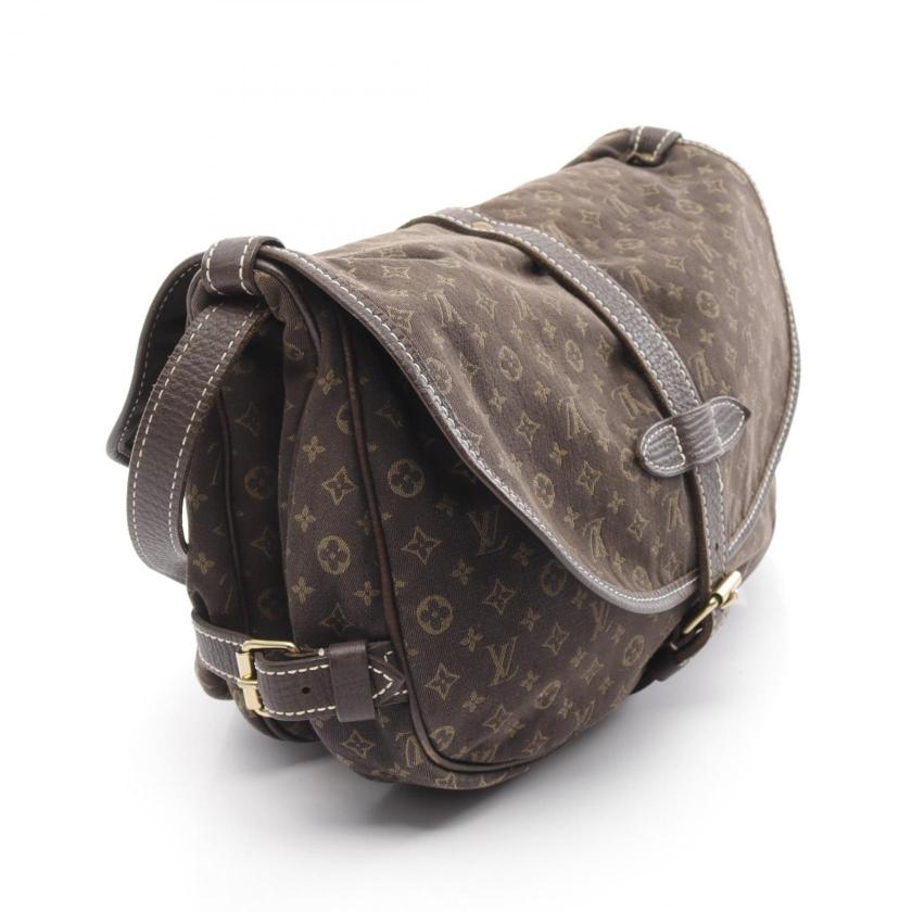 LOUIS VUITTON Saumur Monogram Mini Ebene Shoulder Bag Canvas Leather Dark Brown 951986