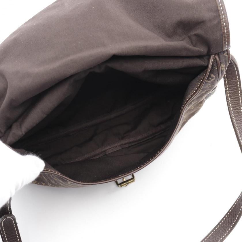 LOUIS VUITTON Saumur Monogram Mini Ebene Shoulder Bag Canvas Leather Dark Brown 951986