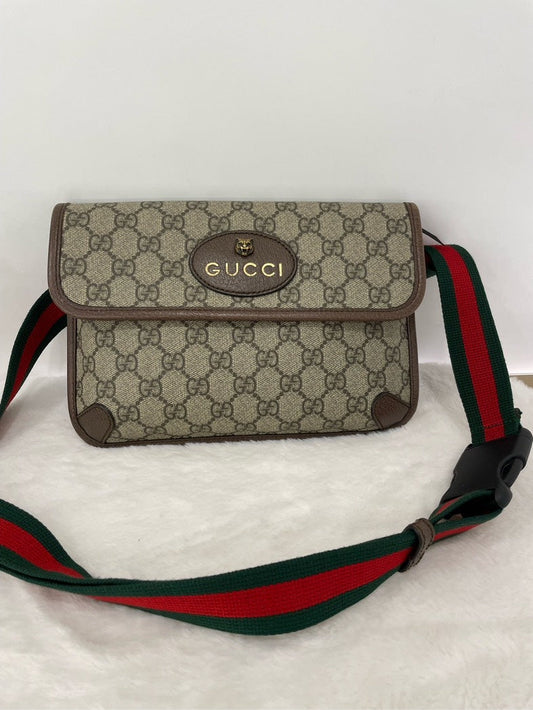 Gucci Tiger Head Waist Bag GG Supreme Beige Canvas Belt Bag