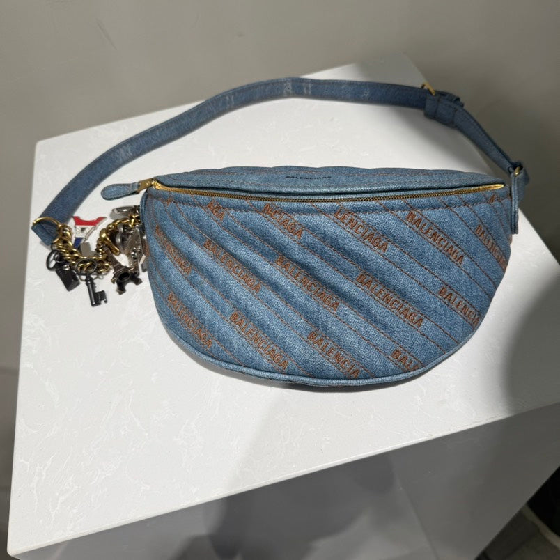 Balenciaga Denim Chest Bag in Blue - Waist Bag Style