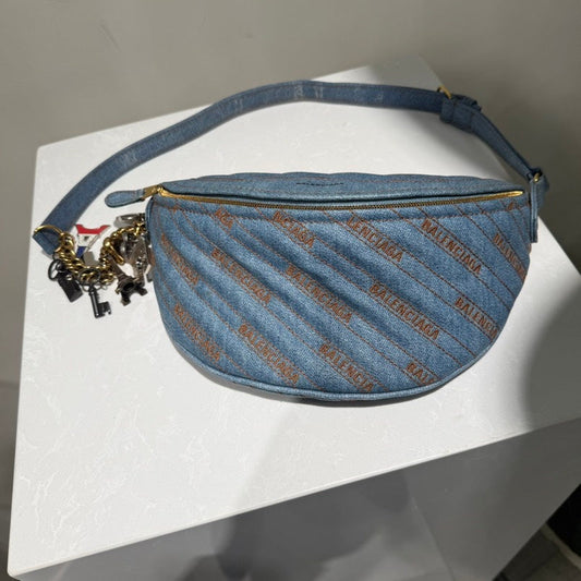 Balenciaga Denim Chest Bag in Blue - Waist Bag Style