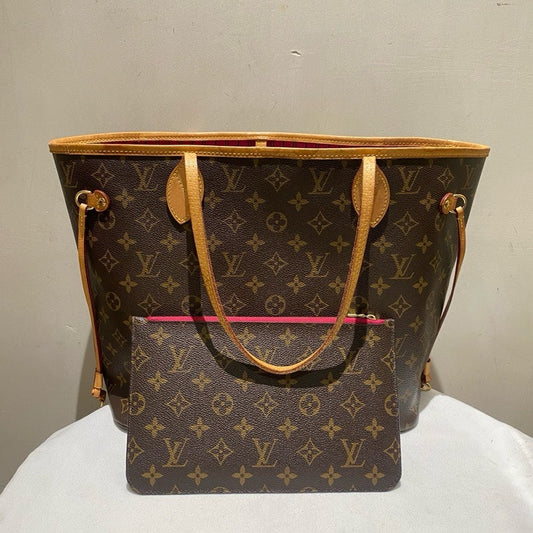 Louis Vuitton Neverfull MM Monogram Canvas Tote with Pouch - Brown