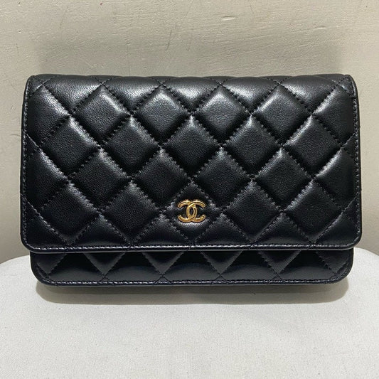 Chanel Lambskin WOC Black Gold Crossbody Bag