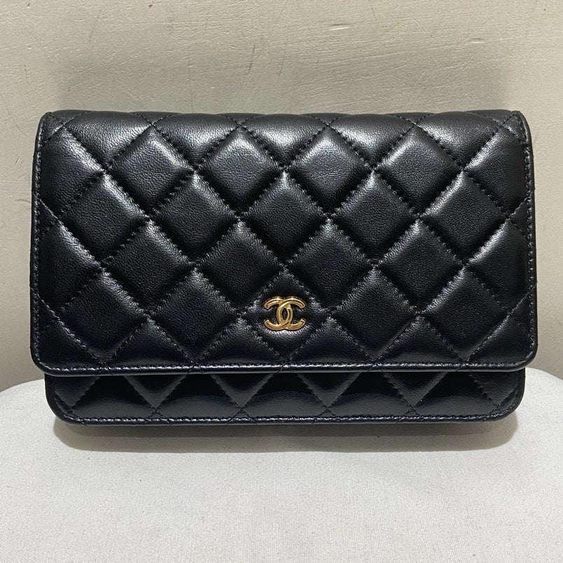 Chanel Lambskin WOC Black Gold Crossbody Bag