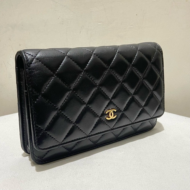 Chanel Lambskin WOC Black Gold Crossbody Bag