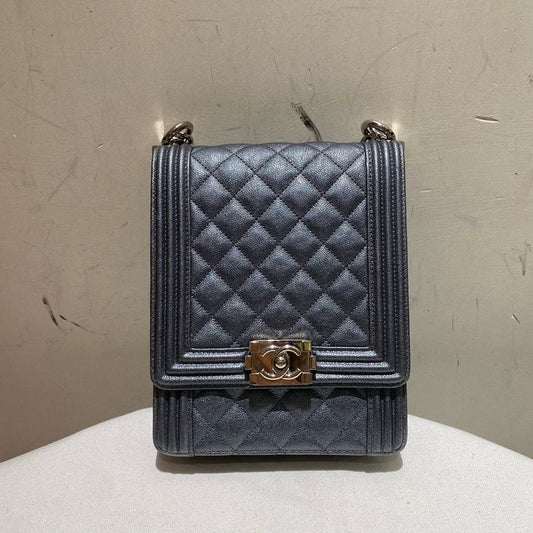 Chanel Le Boy Grey Chain Shoulder Bag
