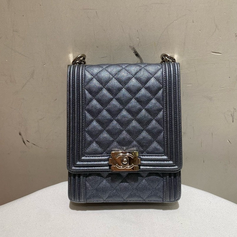 Chanel Le Boy Grey Chain Shoulder Bag