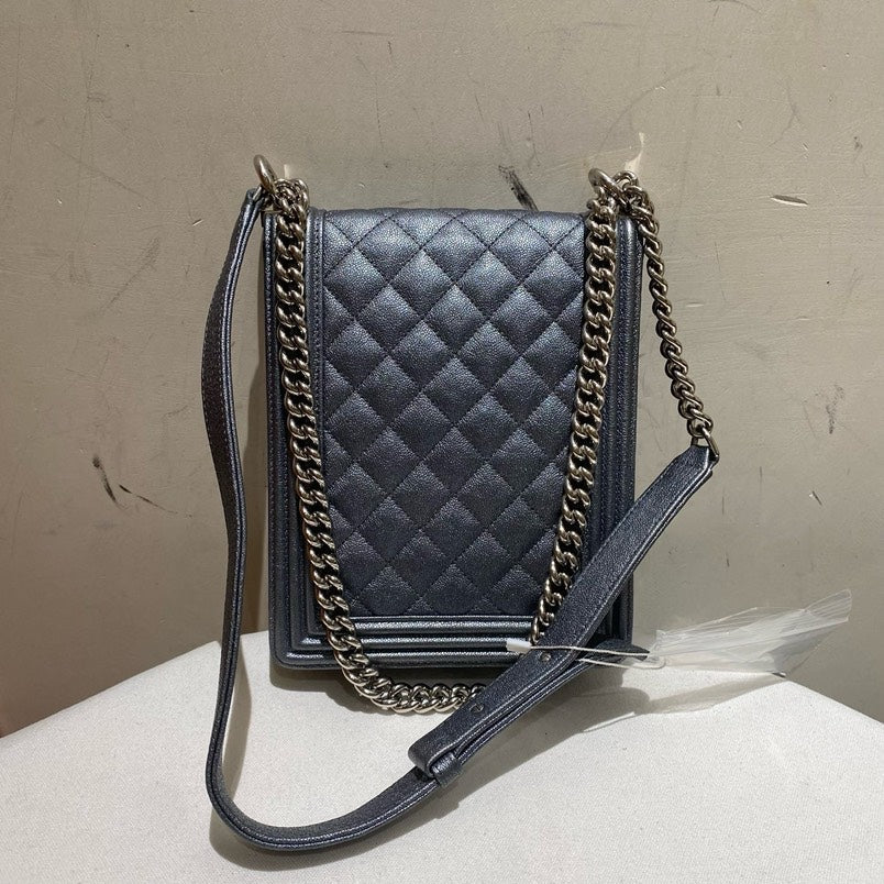 Chanel Le Boy Grey Chain Shoulder Bag