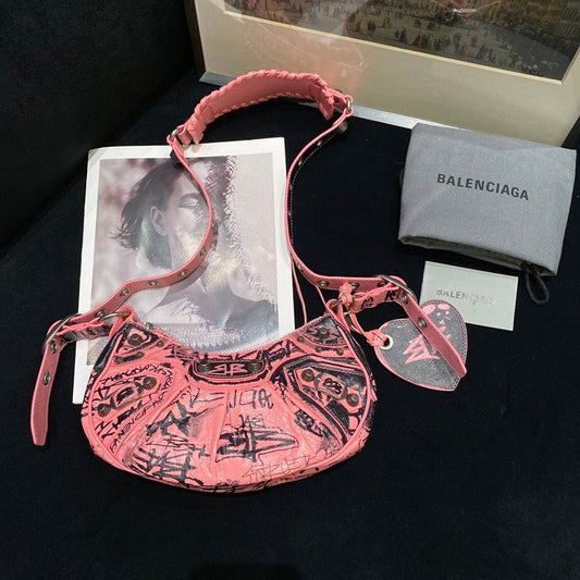 Balenciaga BMZ Graffiti Pink Crossbody Bag