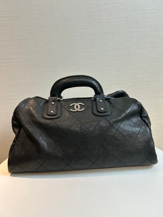 Chanel Quilted Black Leather Top Handle Bag
