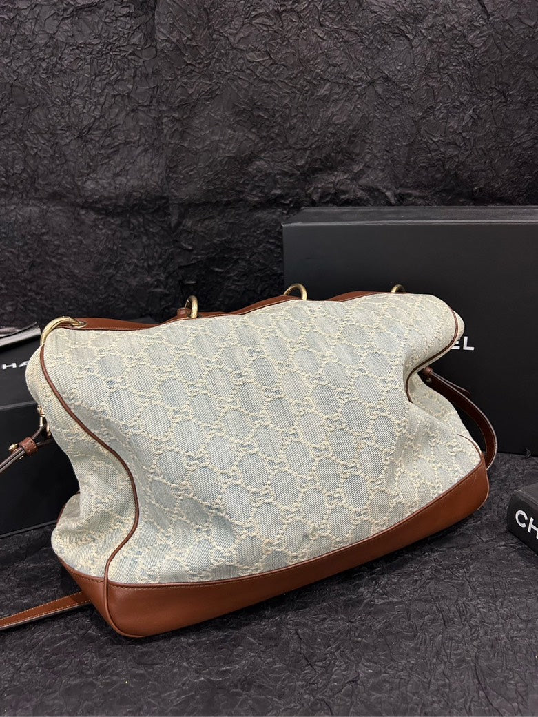 Gucci Valentine's Day Limited Edition Denim and Leather Patchwork Tote Bag - Blue/Brown Tote