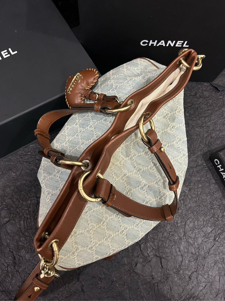 Gucci Valentine's Day Limited Edition Denim and Leather Patchwork Tote Bag - Blue/Brown Tote