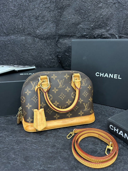 Louis Vuitton Alma BB Monogram Gold Hardware Shell Bag Brown Top Handle Bag