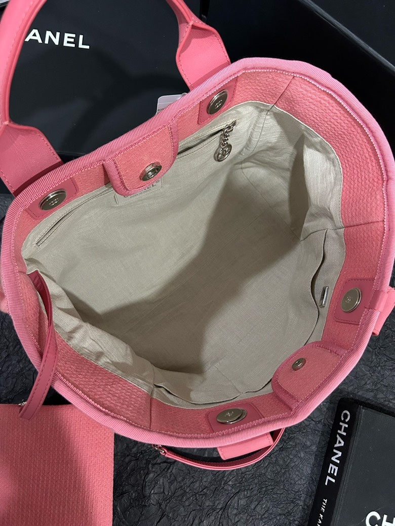 Chanel Deauville Pink Canvas Tote Bag