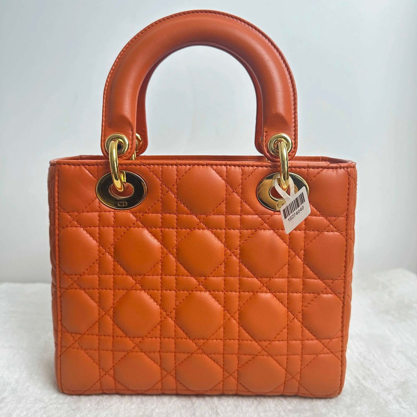 Pre-loved Dior Lady Dior Orange Lambskin Handbag Shoulder Bag - BJ1101605012