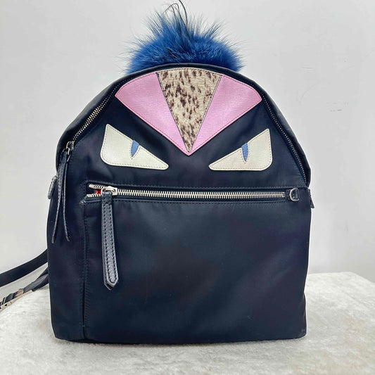 Fendi Monster Black & Pink Nylon Leather Trim Backpack Pre-loved BJ1101504030
