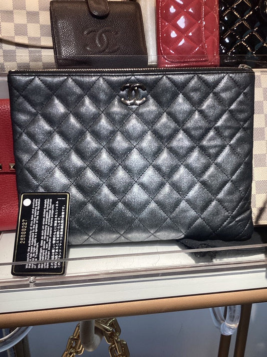 Chanel Quilted Leather Pouch Bag Black Clutch
